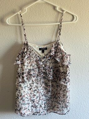 Express Floral Ruffle Spaghetti Strap Camisole - Cream, Pink, Black